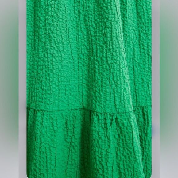 Desigual Green Textured Open Back Tiered Puff Sleeve Dress NEW - Picture 5 of 16